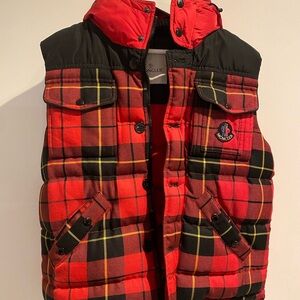 Moncler plaid puffer vest (red tartan style)